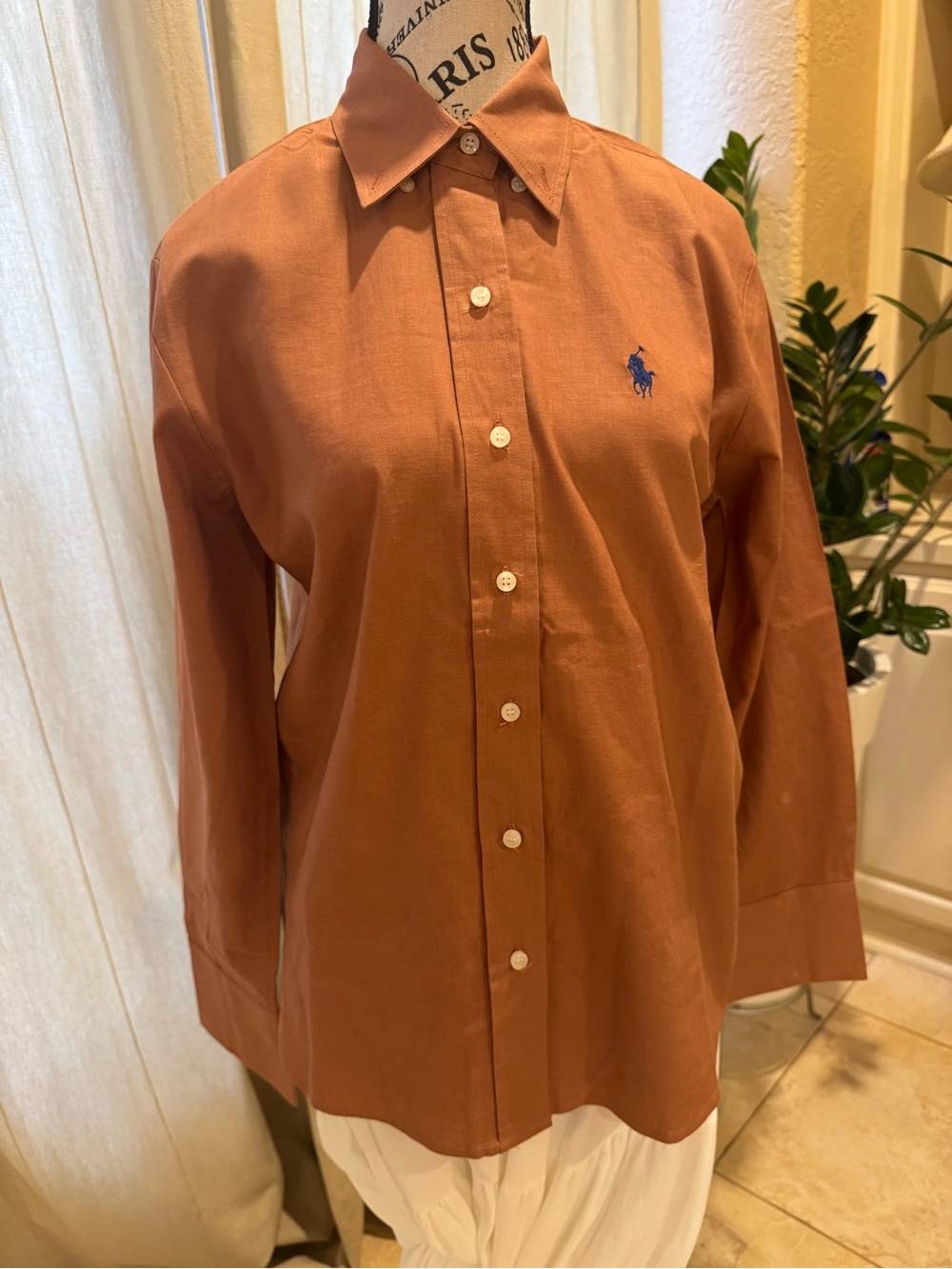 Polo by Ralph Lauren Rust Orange Long-Sleeve Dress Shirt with Blue Logo